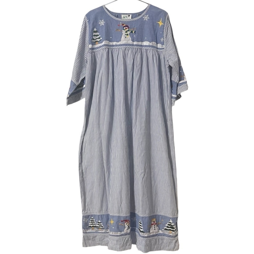 NEW Quacker Factory Christmas Embroidered Striped Short Sleeve Maxi Dress Sz M